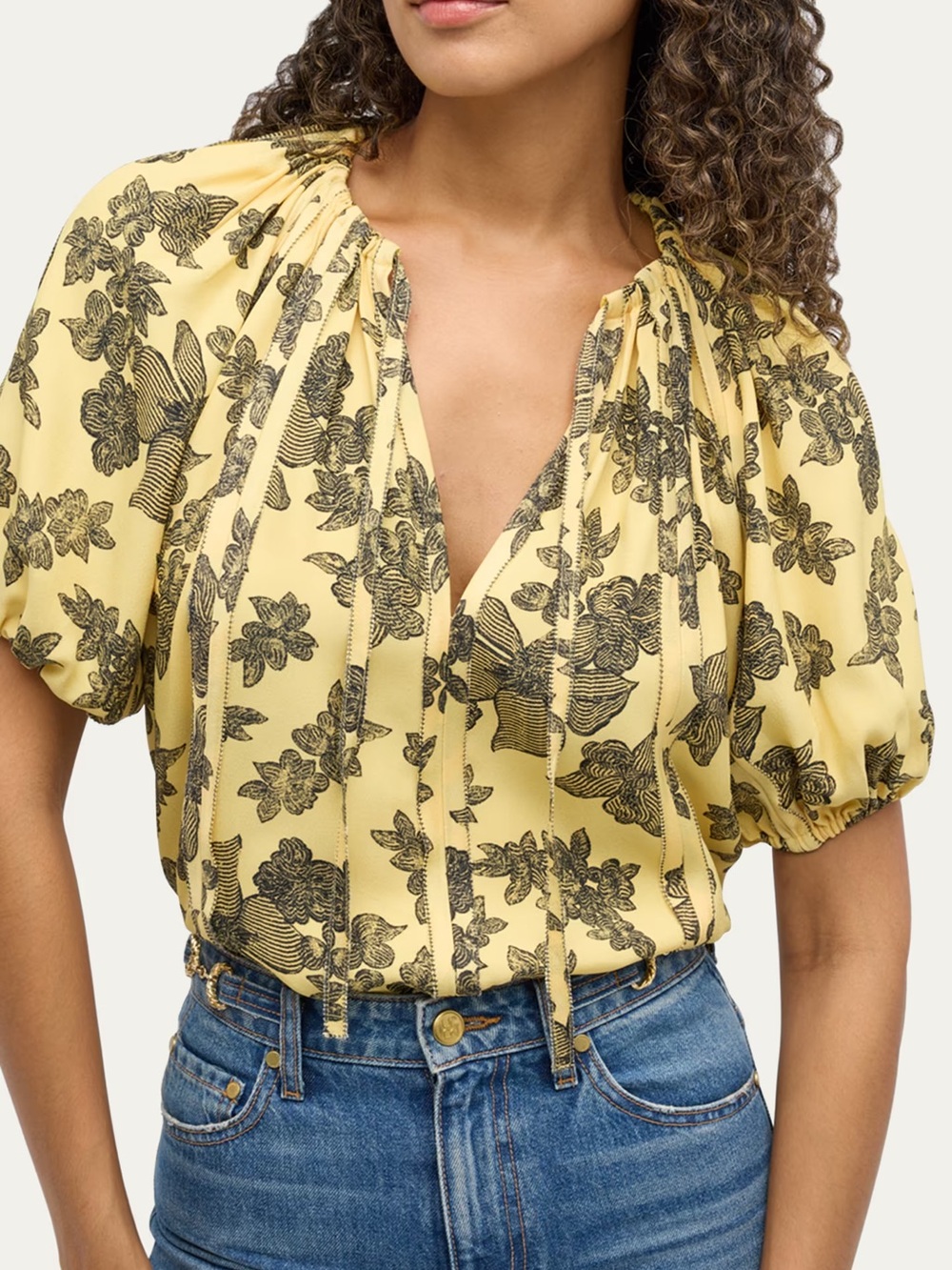 ULLA JOHNSON Marcelena Floral Puff-Sleeve Top (130)